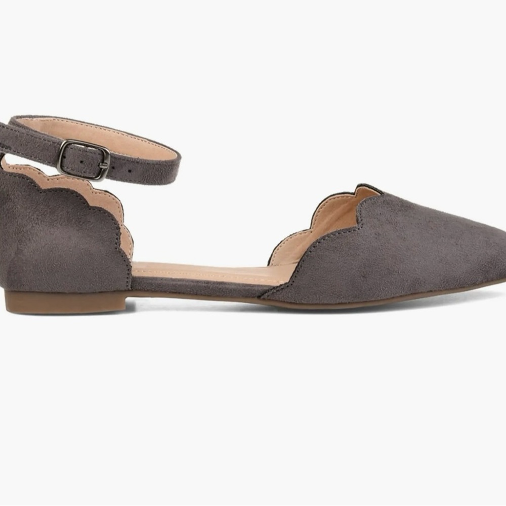 Brinley Co. Womens Scalloped Ankle Strap Flat Grey, 9 Regular US - Picture 2 of 3